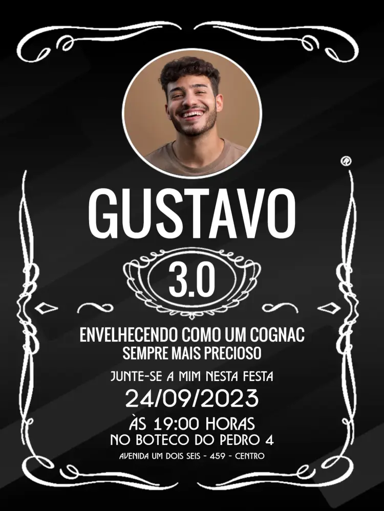 Convite Whisky Jack Daniels Com Foto Branco editável e personalizável