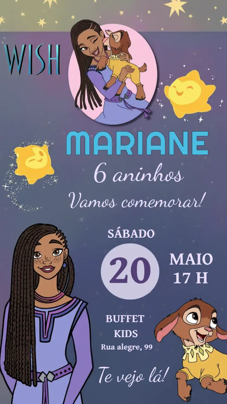 Convite Wish E O Poder Dos Desejos Valentino – tema Datas Comemorativas colorido, mágico, infantil, divertido, fantasia