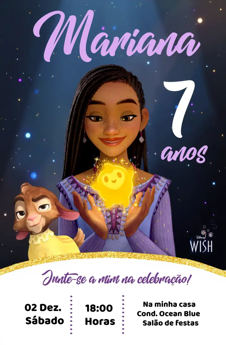 Convite Wish O Poder Dos Desejos Asha Disney