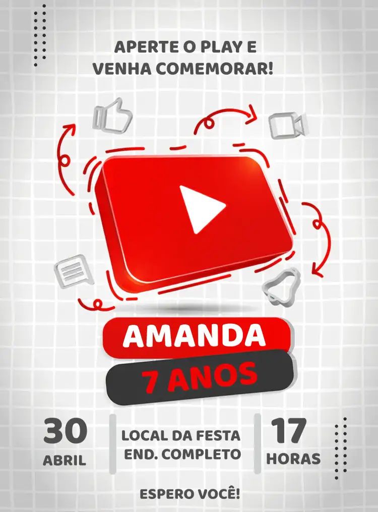 Convite Youtube Video – tema Mais pesquisados moderno, colorido, divertido, digital, temático