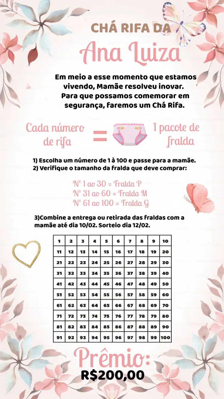 Convite Chá Rifa Floral 100 - Delicadeza e Charm | Convitede