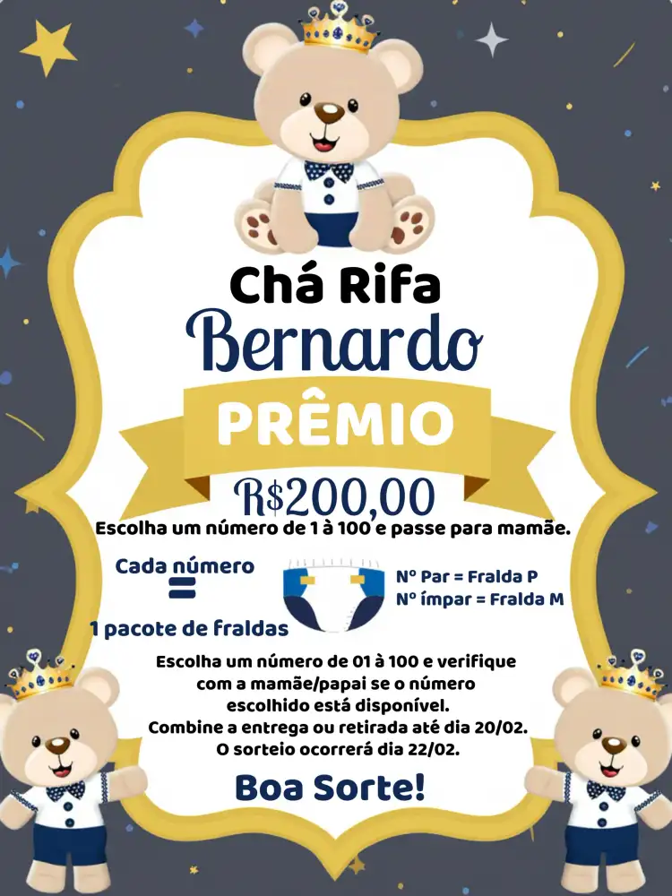 Subuj Rifa Chá Rifa Ursinho Príncipe Azul - Convite Digital Delicado | Convitede
