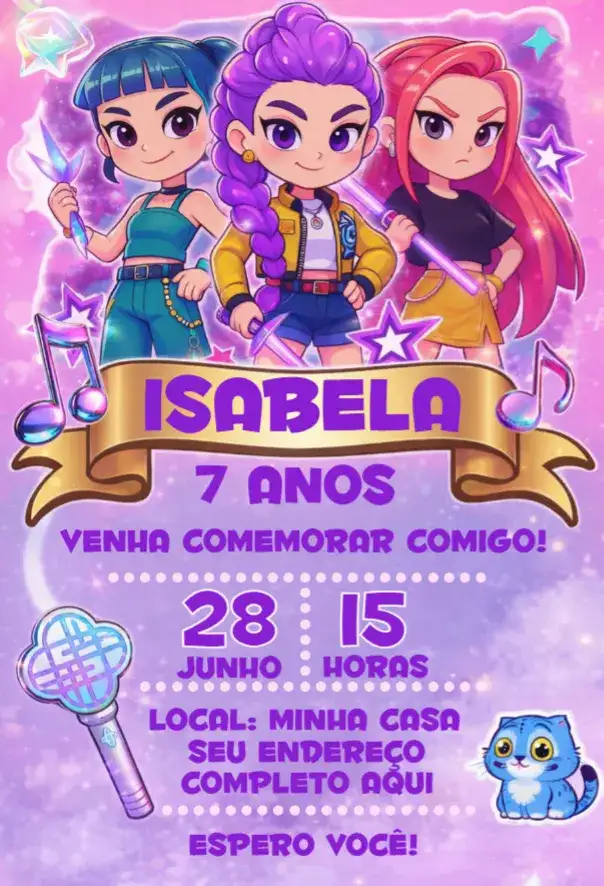 Convite Digital Guerreiras do Kpop 24 - Aniversário | Convitede