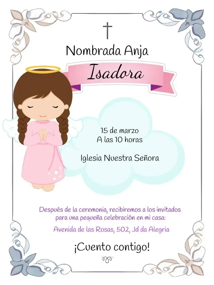 Invitación Digital Bautizo Niña Rosa - Celebrando con Amor | Convitede