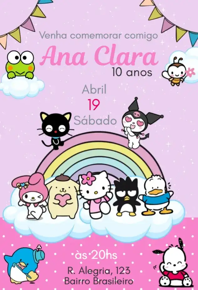 Convite Digital Keroppi Hello Kitty Meldy - Aniversário Infantil Convite Digital Keroppi Hello Kitty Meldy - Aniversário Infantil